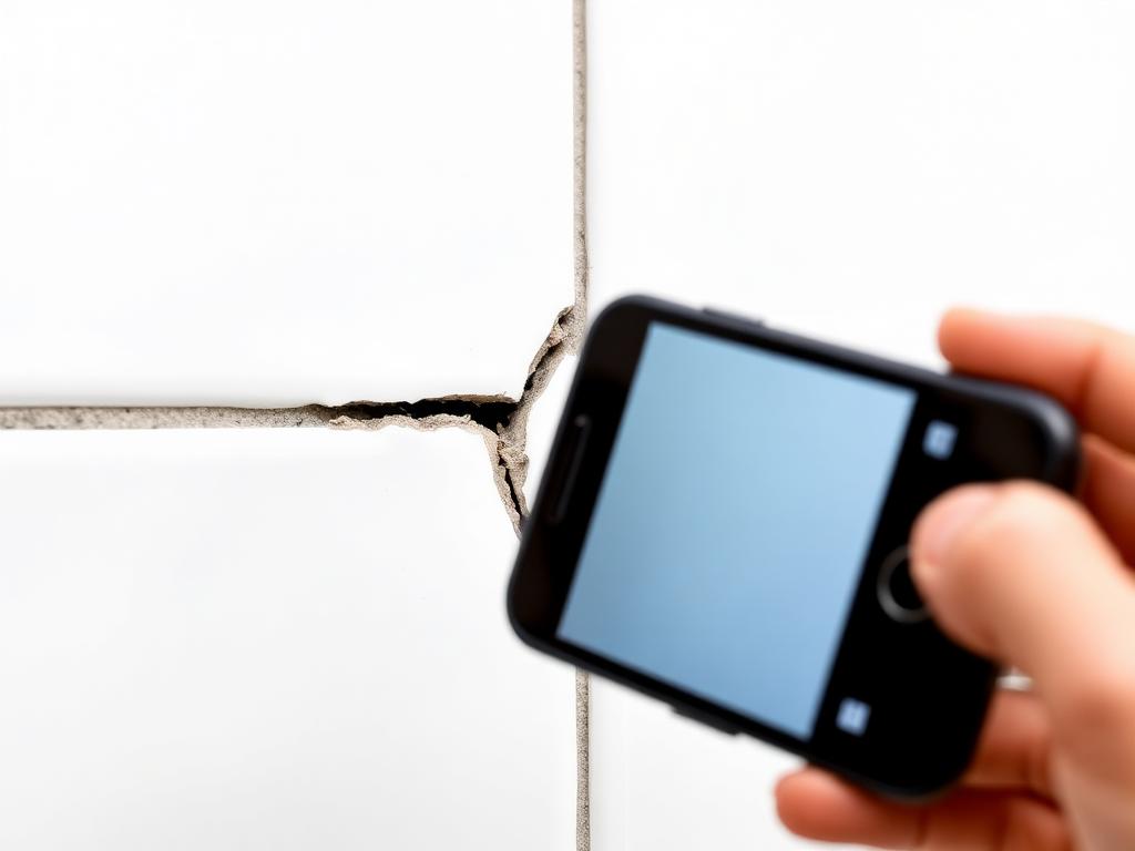 Close-up example: cracked tile with camera focused on the damage