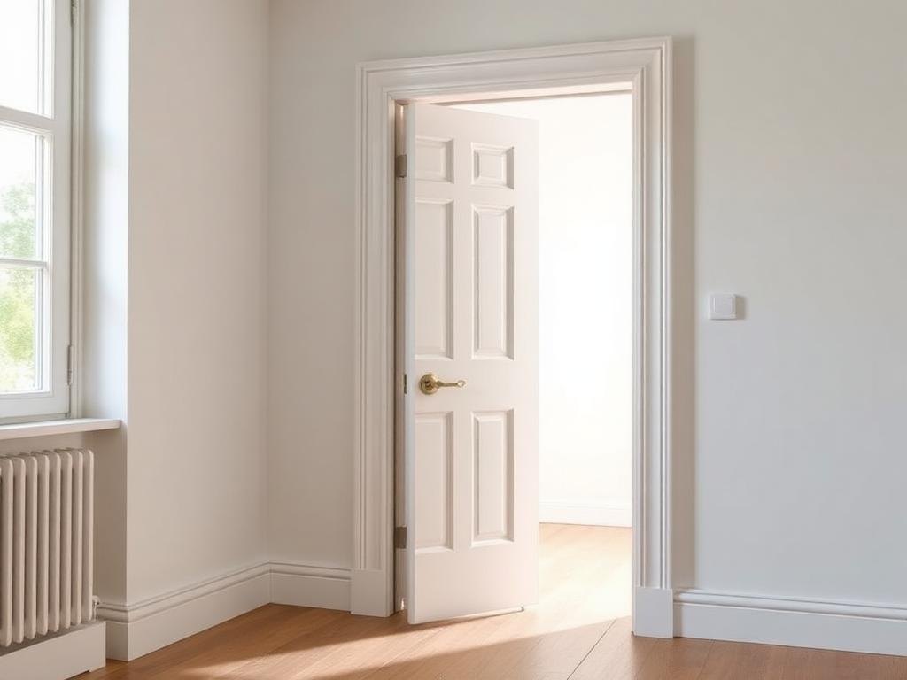 Medium shot example: door in frame with floor and wall visible for scale