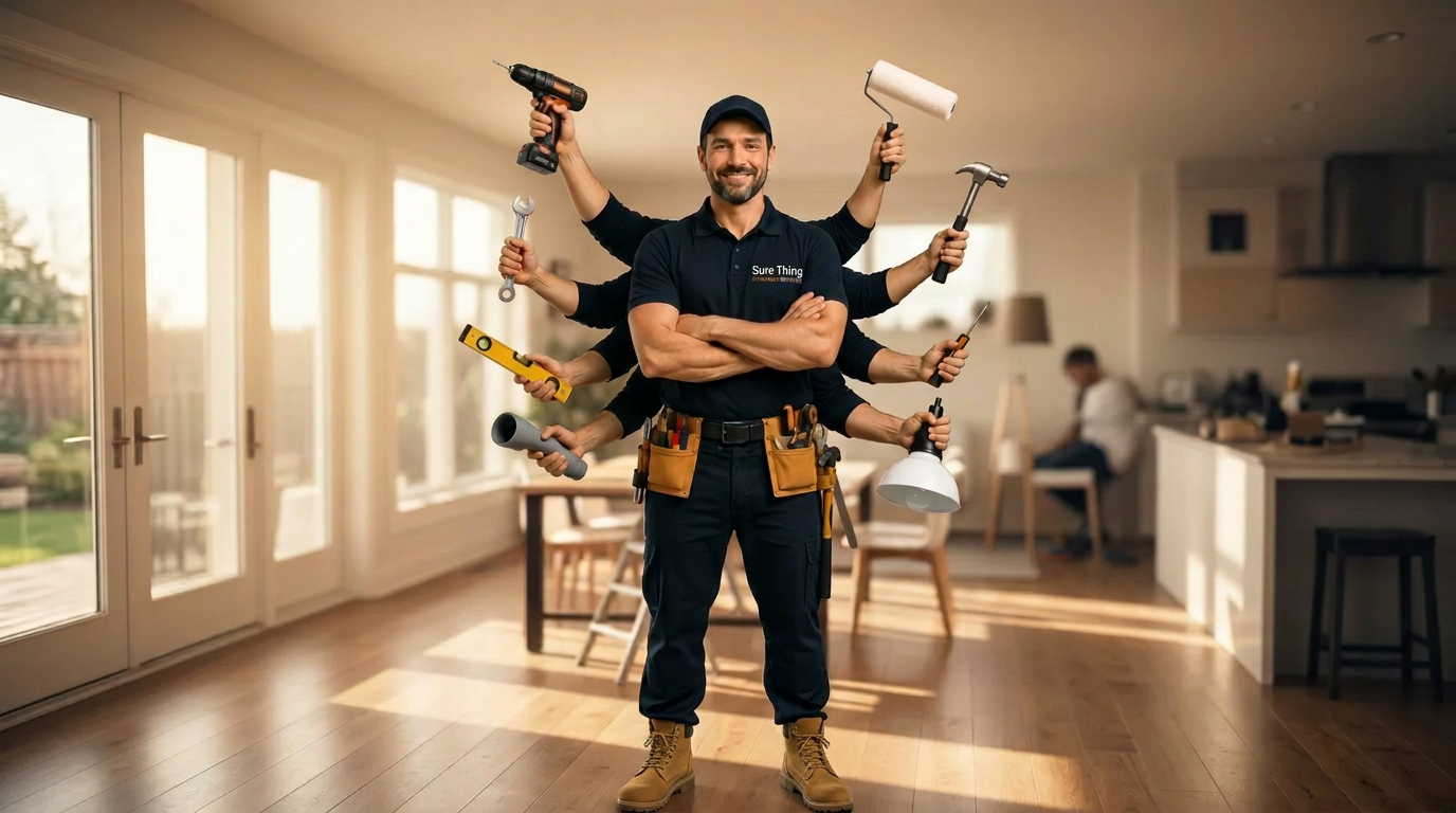Local Melbourne handyman with tool belt working on a home repair in Essendon